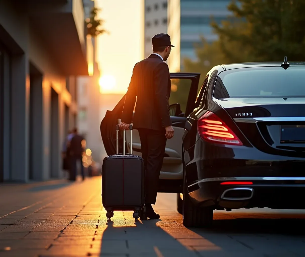 Chauffeur holding a rear door open for a passenger