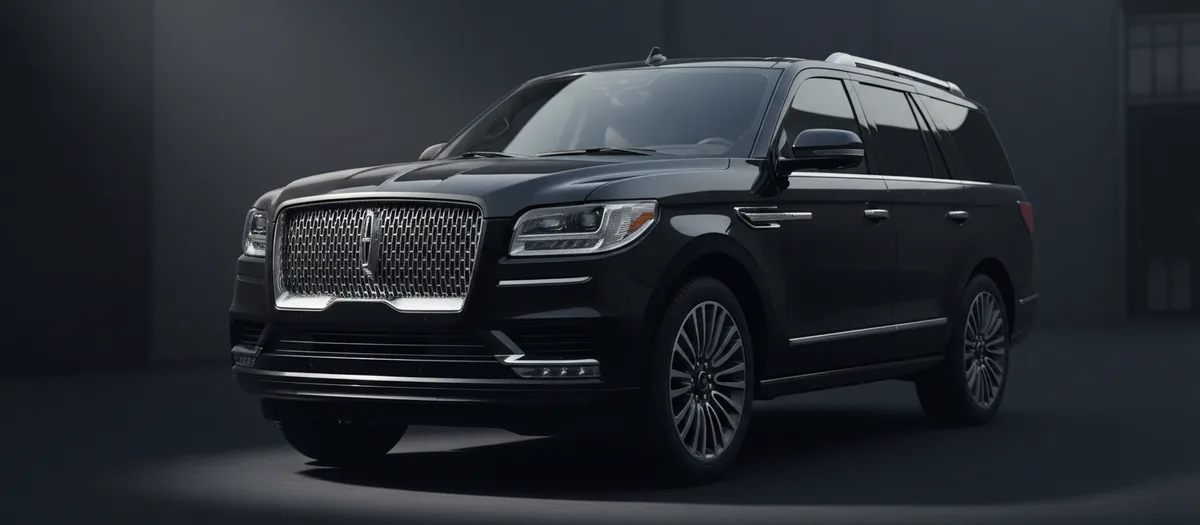 Black Lincoln Navigator photographed three-quarter front against a dark wall